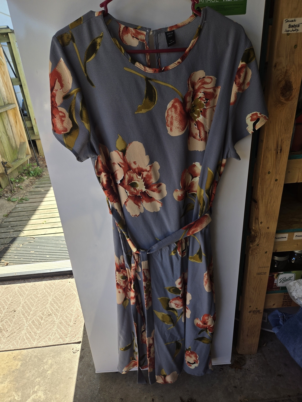 SHEIN Blue Floral Belted Maxi Dress with Pink & Cream Blooms